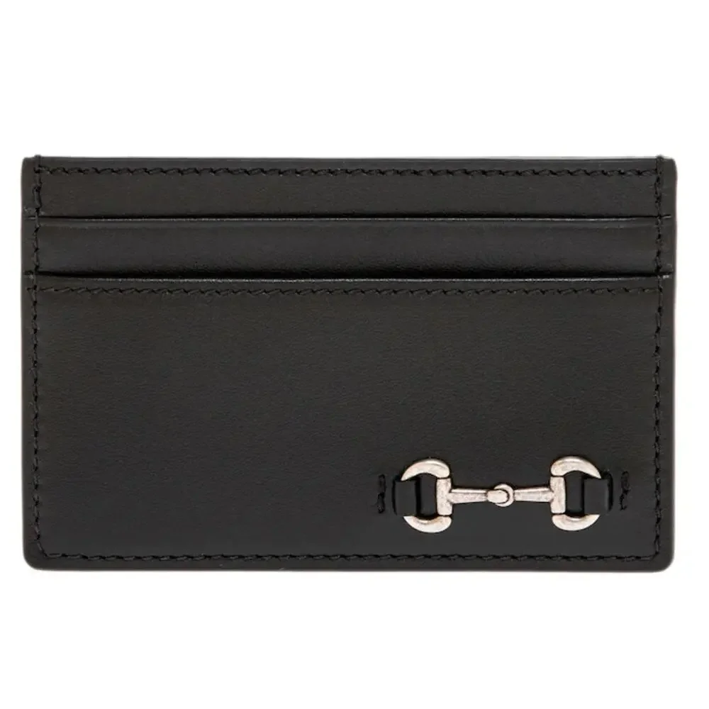 Gucci Mens Horsebit Card Holder Case Wallet Black Leather NEW
